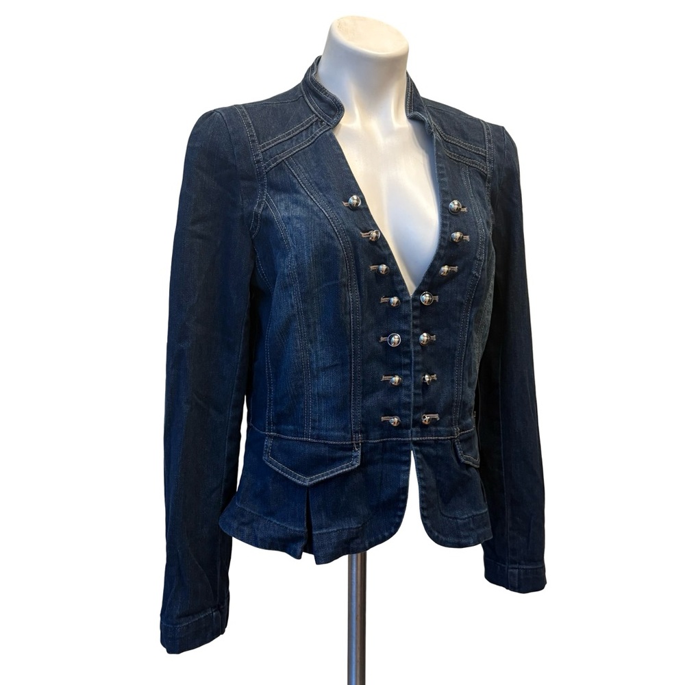 NWT White House Black Market Peplum Hem Military Inspired Jean Jacket, Sz 14 - Picture 8 of 16